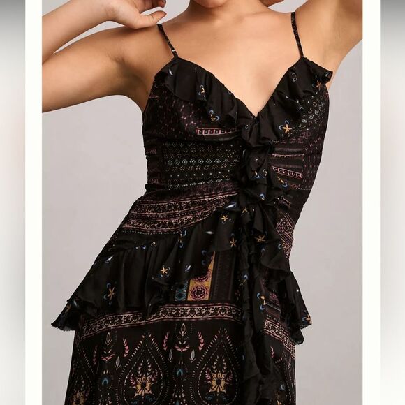 Anthropologie Let Me Be Chiffon Printed V-Neck MIDI Dress NWOT - Picture 3 of 7